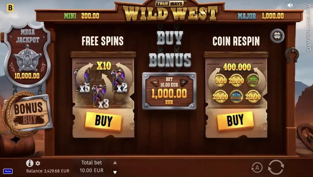 Wild West TRUEWAYS official bonus screen