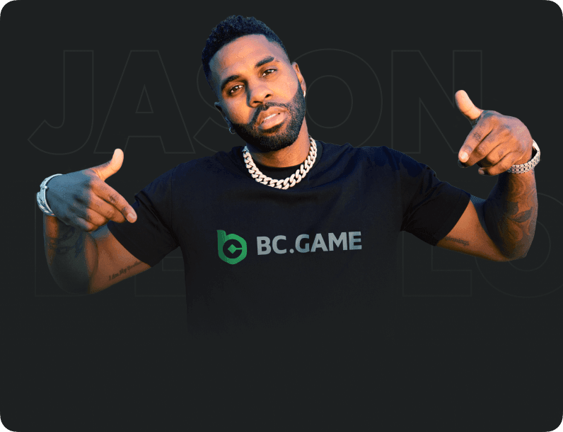 Jason Derulo wearing a BC.GAME shirt