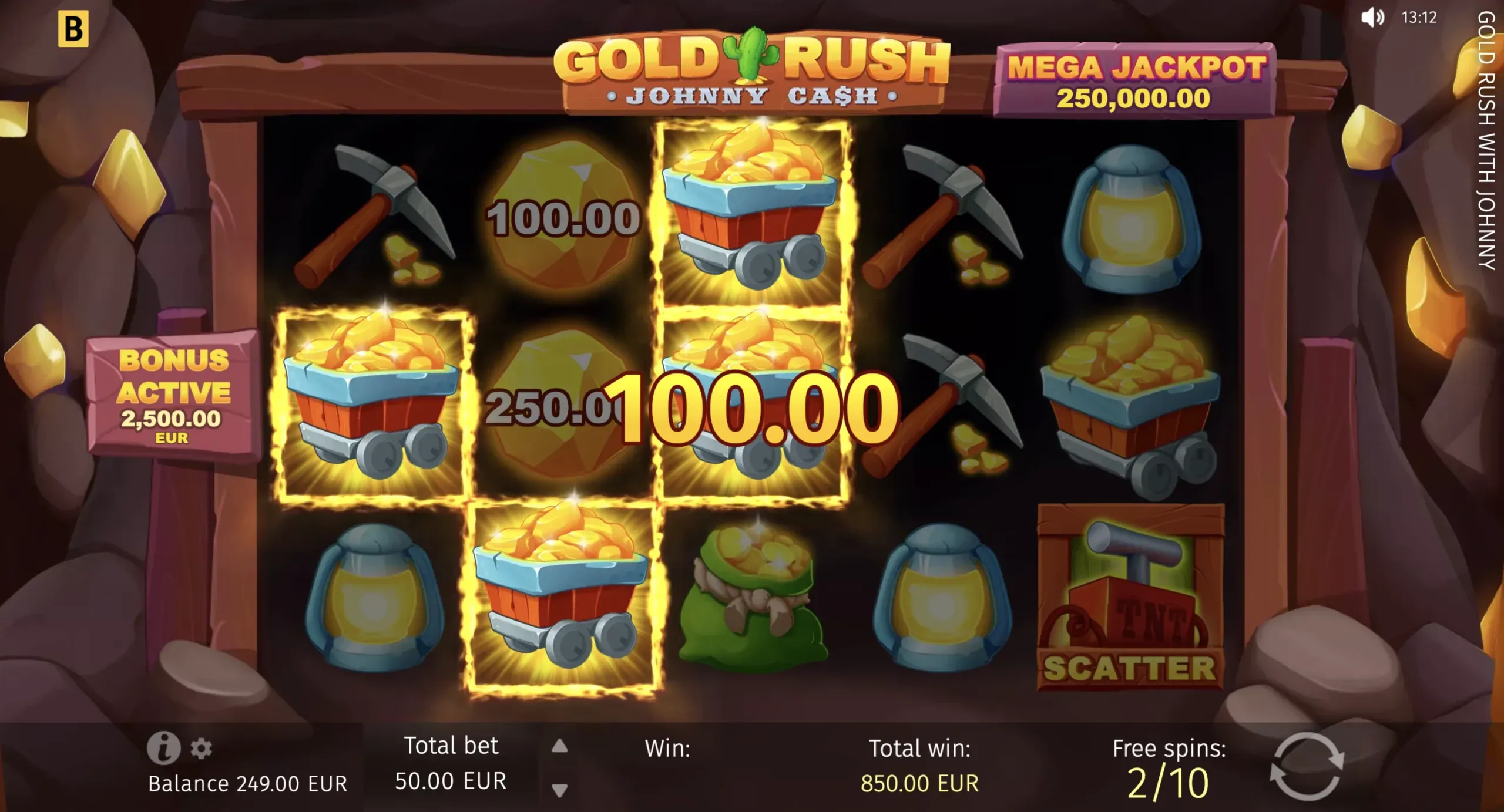 Gold Rush with Johnny Cash active free-spin game