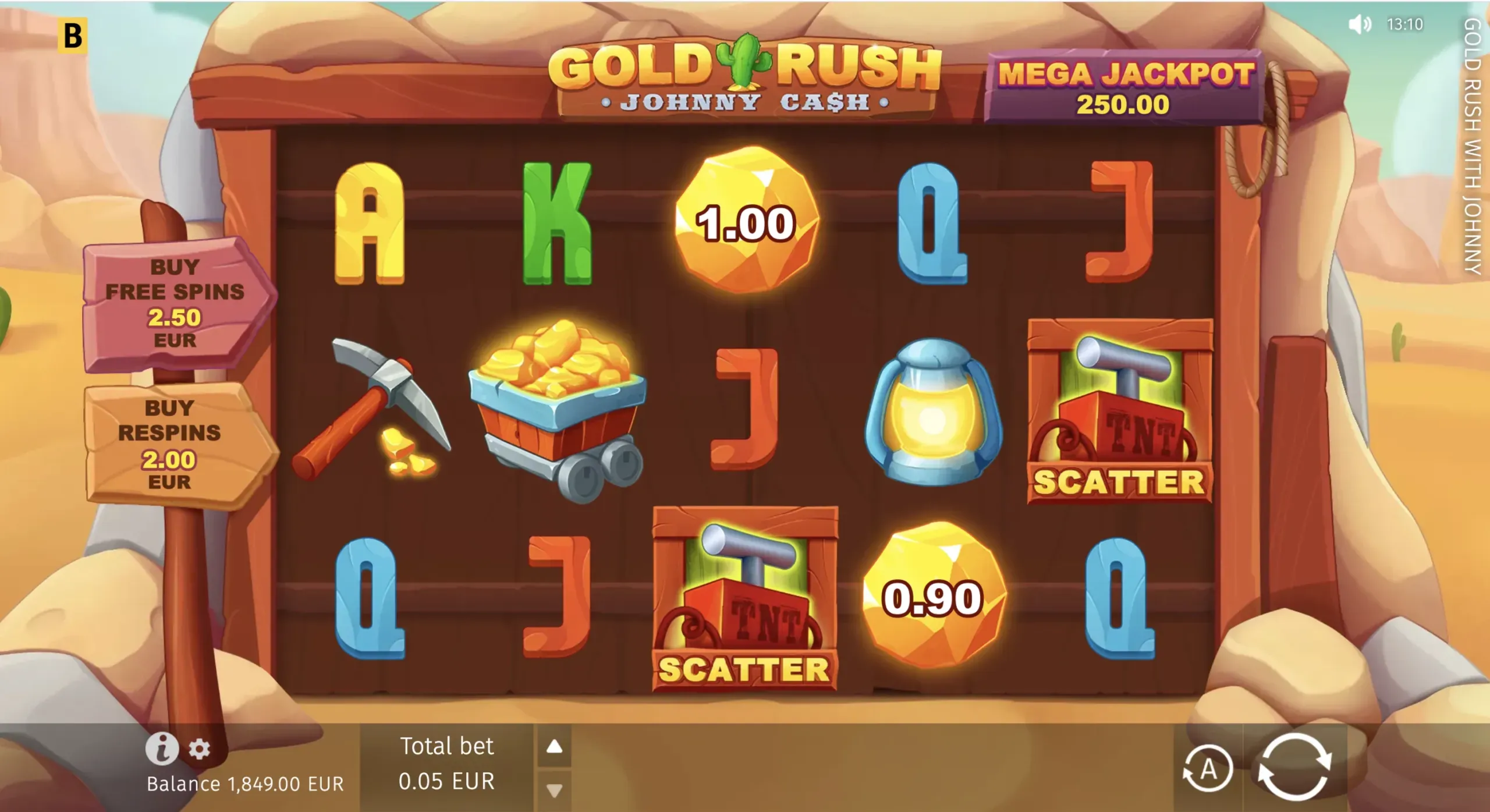 Gold Rush with Johnny Cash main reels and Coin symbols
