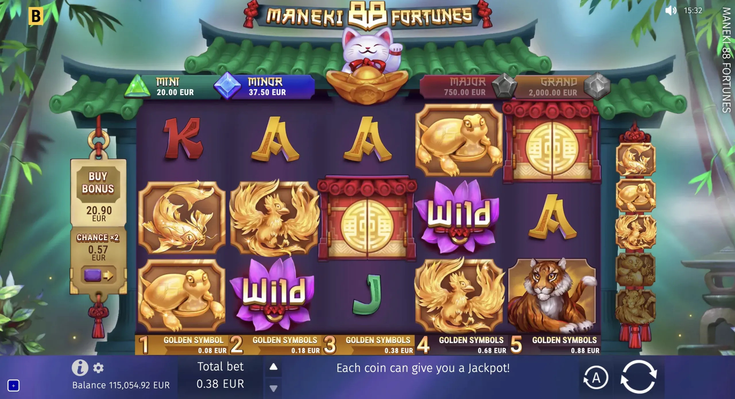 Maneki 88 Fortunes official main-game screen