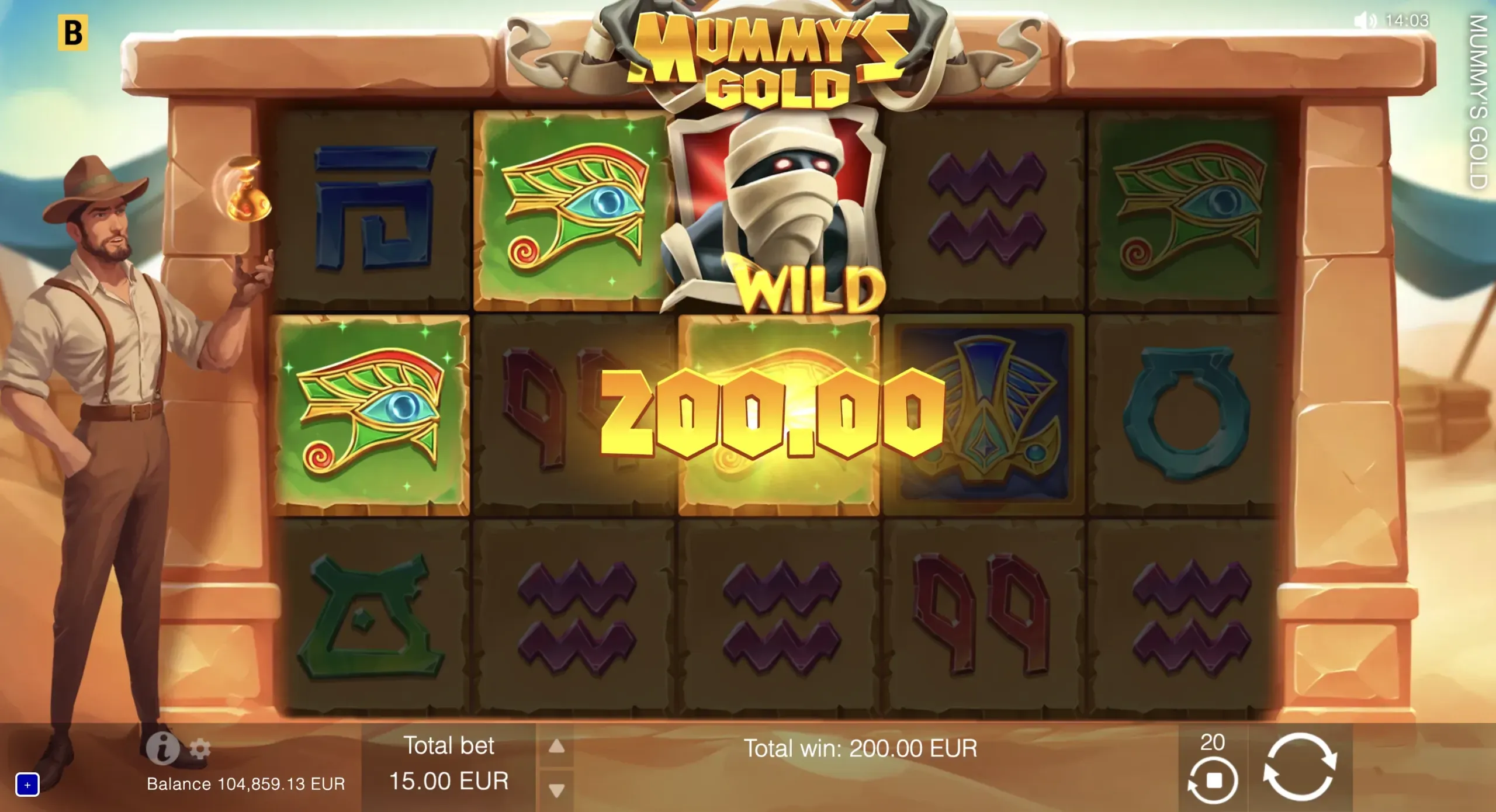 Mummy's Gold official Wild-assisted winning line