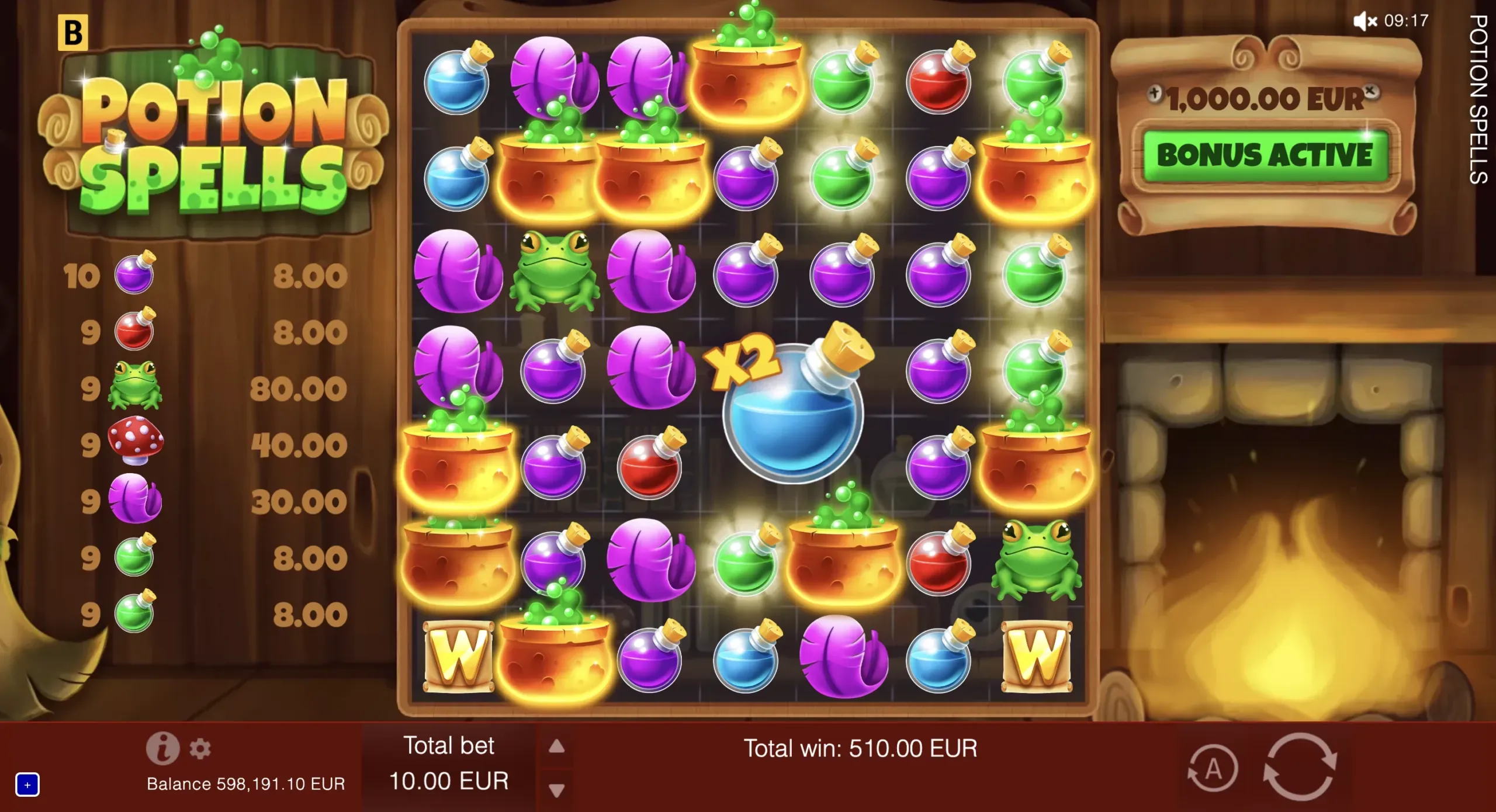 Potion Spells official active bonus with large Wild symbols