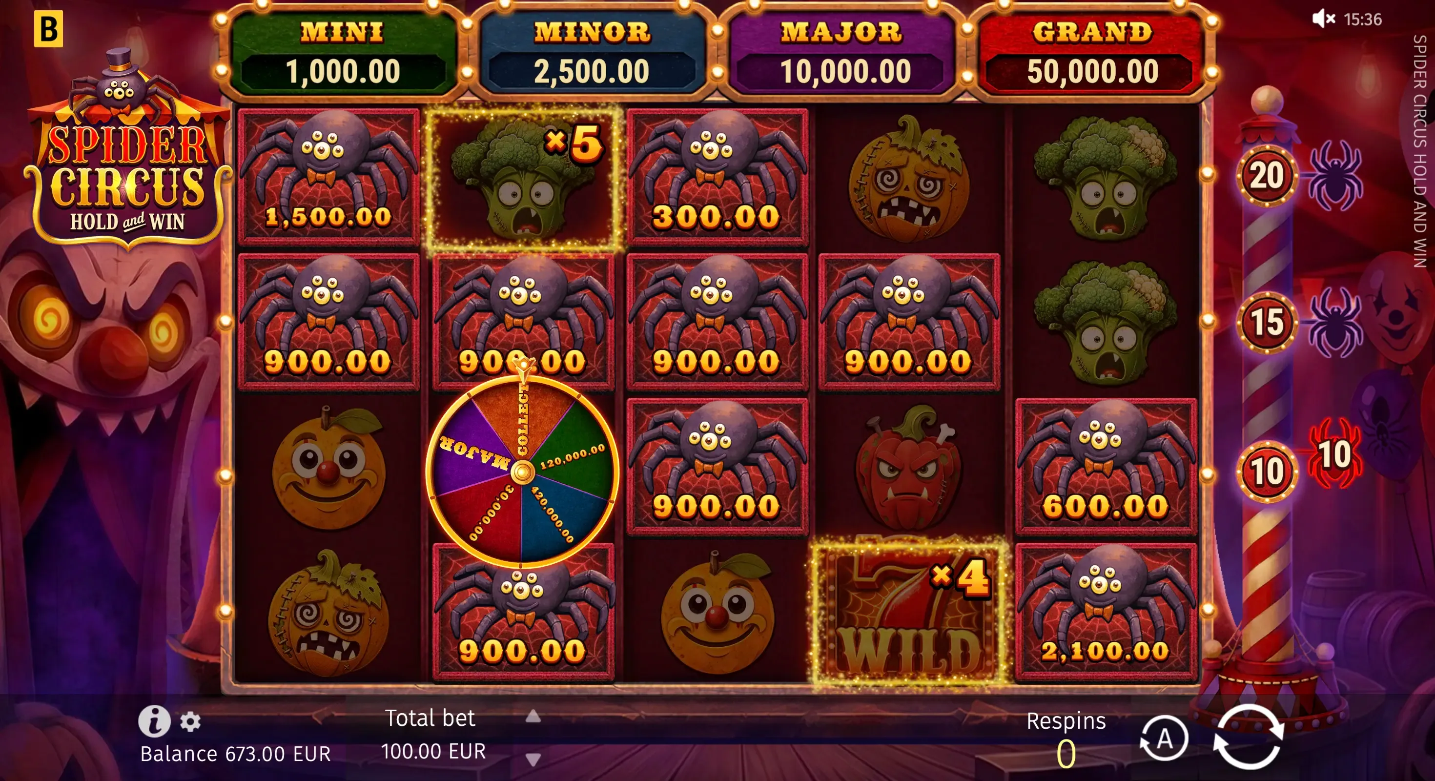 Spider Circus official locked-Spider bonus with mystery wheel