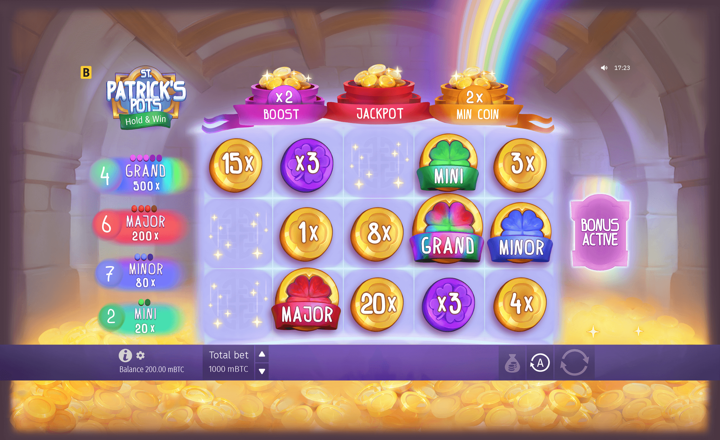 St. Patrick's Pots official Hold and Win bonus screen