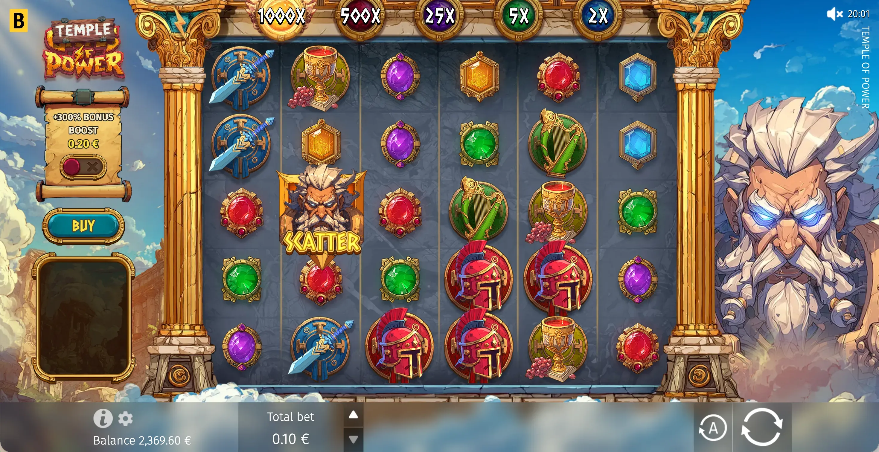 Temple of Power official main-game grid