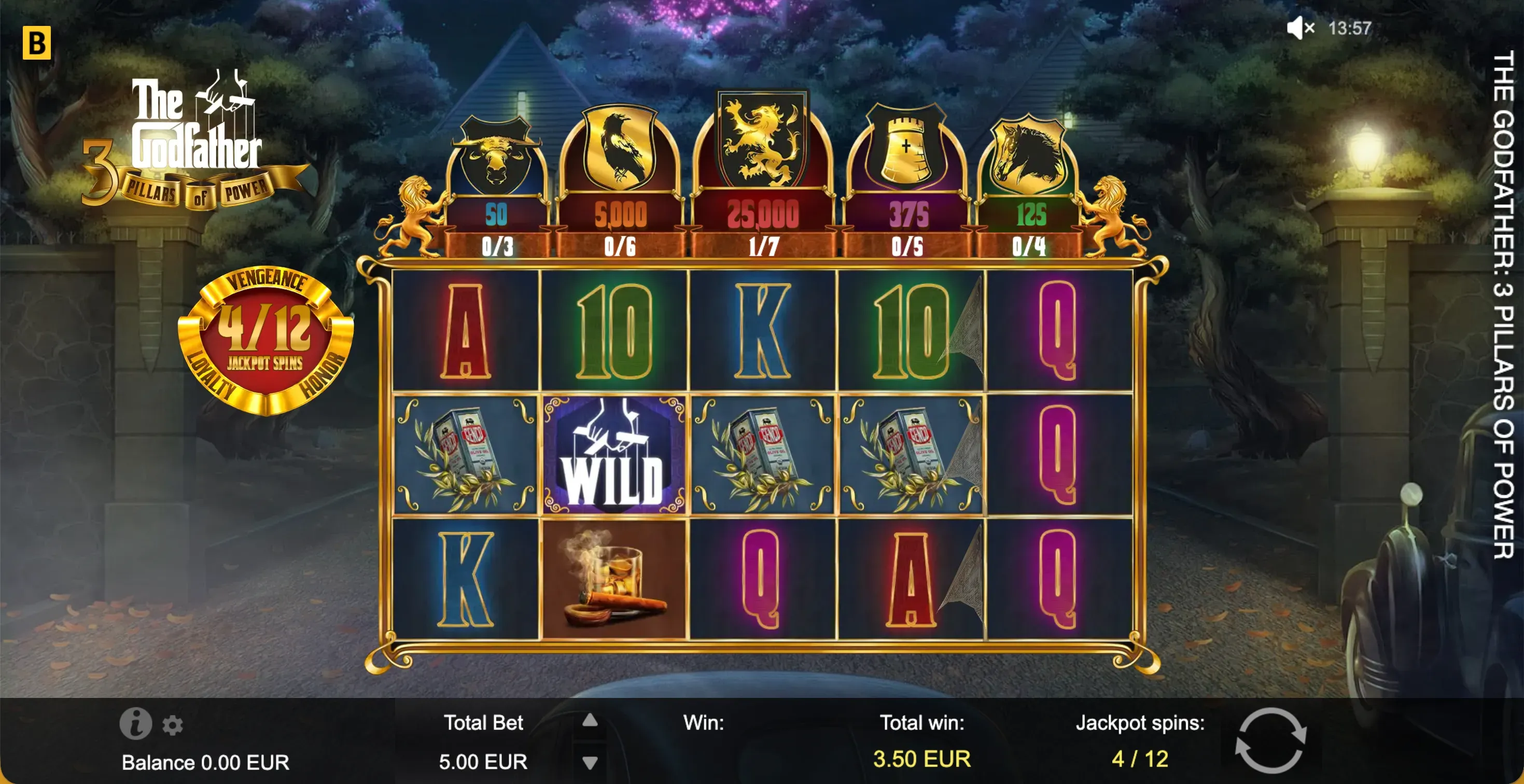 The Godfather 3 Pillars of Power official jackpot-token feature