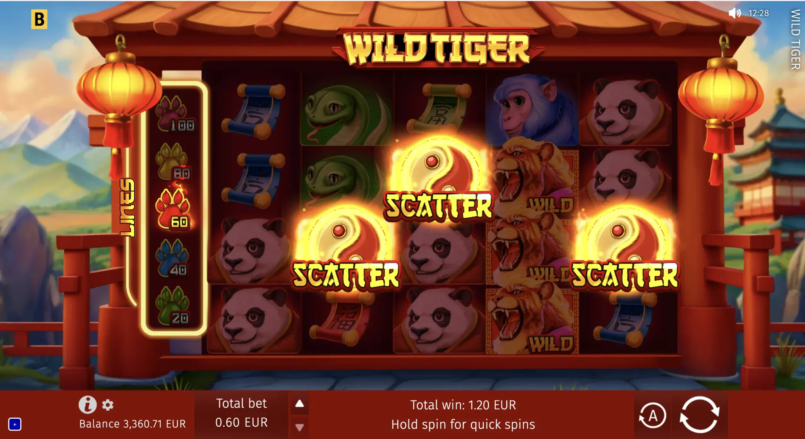Wild Tiger official Scatter payout screen